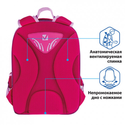 Ранец BRAUBERG QUADRO, 3 отделения, с брелком, Plumage, 37х28х18 см, 229953