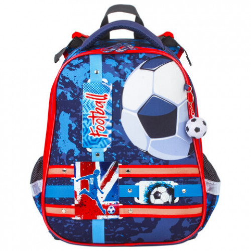 Ранец BRAUBERG PREMIUM, 2 отделения, с брелком, Football, 38х29х16 см, 228782