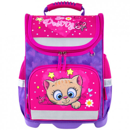 Ранец ЮНЛАНДИЯ WISE, 1 отделение, 3 кармана, устойчивое дно, Pretty kitty, 37x29х15 см, 271395