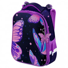 Ранец BRAUBERG PREMIUM, 2 отделения, с брелком, Shining butterflies, блестки, 38х29х16 см, 274393