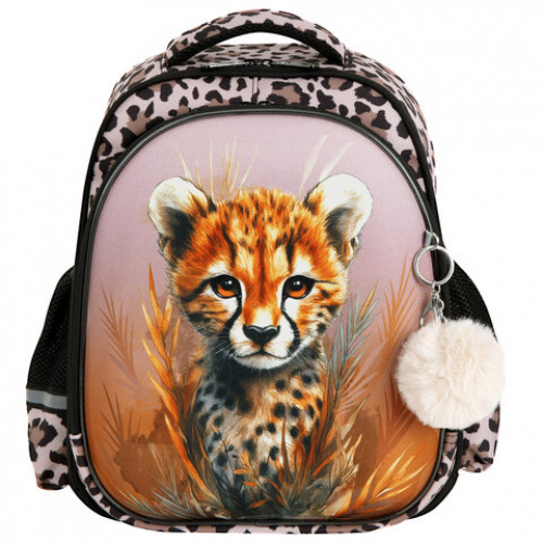 Ранец BRAUBERG STABLE, 2 отделения, с брелком, Curious leopard, 36х28х16 см, 274387