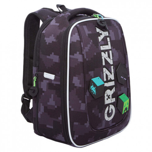 Ранец GRIZZLY анатомическая спинка, с бейджем, для мальчиков, CUBES, 36х29х18 см, RAf-593-5/1