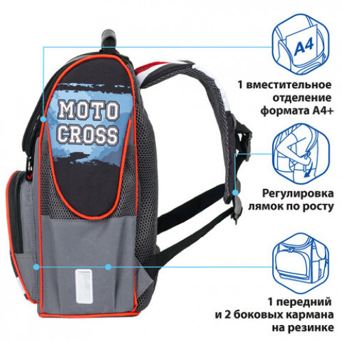 Ранец BRAUBERG STYLE c эргономичной спинкой, Motocross, 35х28х18 см, 229925