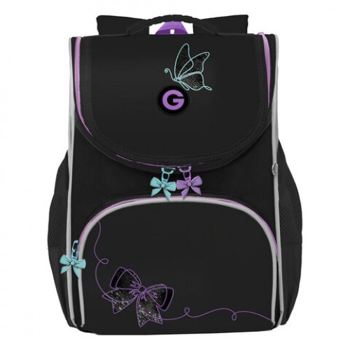 Ранец GRIZZLY анатомическая спинка, с мешком для обуви, для девочек, BOWS, 33х25х13 см, RAm-584-8/1
