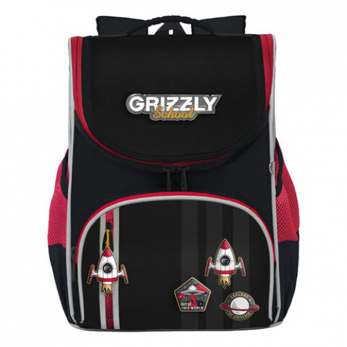 Ранец GRIZZLY анатомическая спинка, с мешком для обуви, для мальчиков, ASTRONAUT, 33х25х13 см, RAm-385-6/1