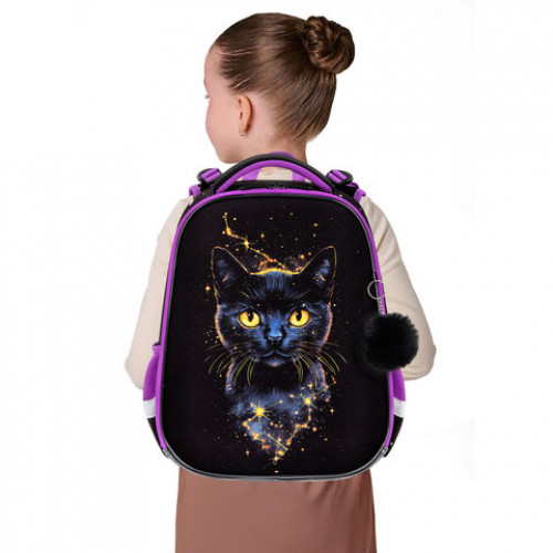 Ранец BRAUBERG ORIGINAL, 2 отделения, с брелком, Galactic cat, 38х29х16 см, 274403
