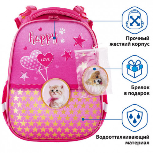 Ранец BRAUBERG PREMIUM, 2 отделения, с запасным патчем, Happy kitten, 38х29х16 см, 229896
