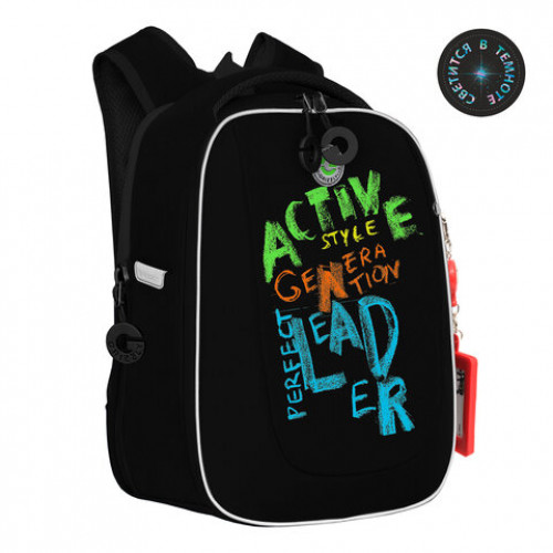 Ранец GRIZZLY анатомическая спинка, с бейджем, для мальчиков, ACTIVE STYLE, 36х29х18 см, RAf-393-2/1