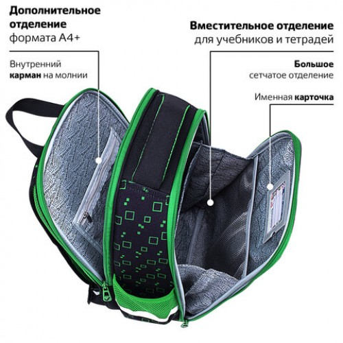 Ранец BRAUBERG FIT, 2 отделения, Night warrior, 38х27х14 см, 272023