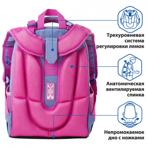 Ранец BRAUBERG PREMIUM, 2 отделения, с брелком, Hummingbird, 38х29х18 см, 227821
