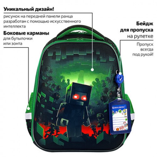 Ранец BRAUBERG FIT, 2 отделения, Night warrior, 38х27х14 см, 272023