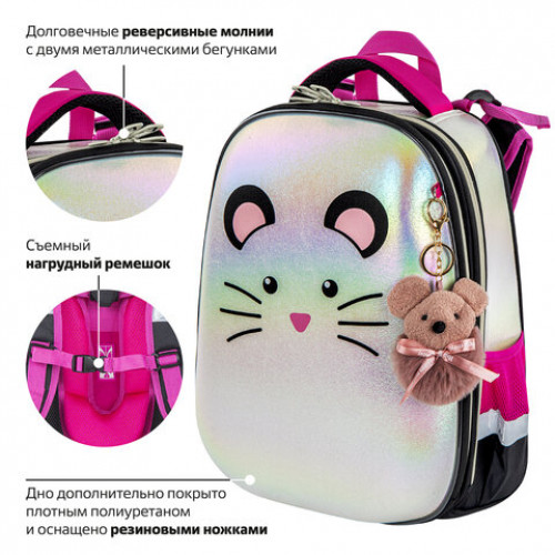 Ранец BRAUBERG SHINY, 2 отделения, Curious mouse, 36х28х14 см, 270696