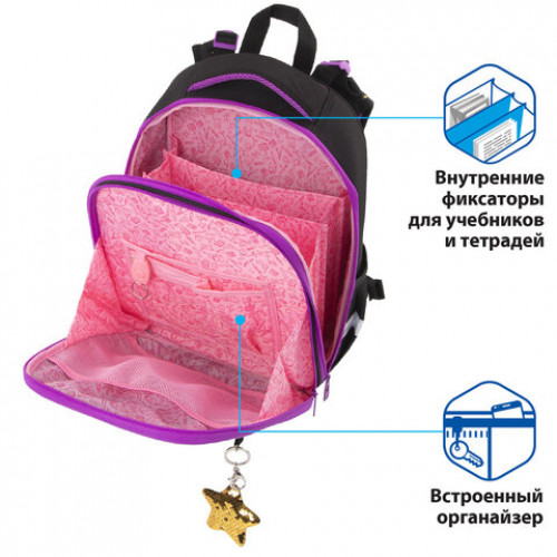 Ранец BRAUBERG PREMIUM, 2 отделения, с брелком, Shiny star, 38х29х16 см, 229903