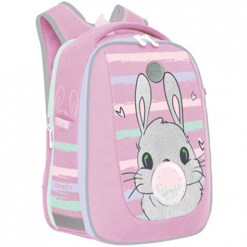 Ранец GRIZZLY школьный, анатомическая спинка, на ножках, для девочек, RABBIT, 36х29х18 см, RAf-192-5/2