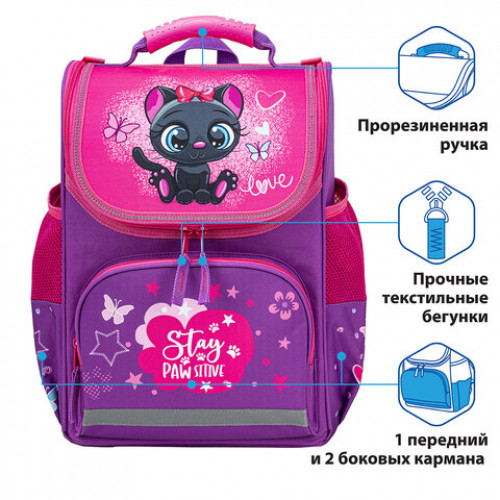 Ранец ПИФАГОР BASIC, с эргономичной спинкой, Black kitten, 35х28х18 см, 270681