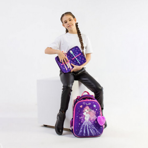 Ранец BRAUBERG PREMIUM, 2 отделения, с брелком, Shining girl, 38х29х16 см, 270592