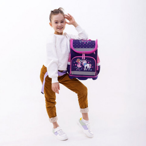 Ранец ЮНЛАНДИЯ WISE, 1 отделение, 3 кармана, устойчивое дно, Little friends, 37x29х15 см, 271397