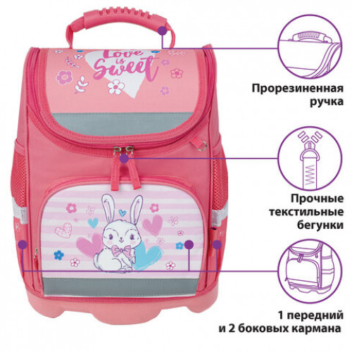 Ранец ЮНЛАНДИЯ WISE для начальной школы, Bunny, 37х29х15 см, 229945