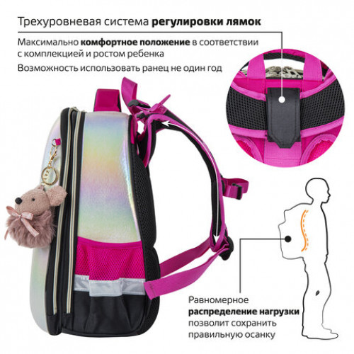 Ранец BRAUBERG SHINY, 2 отделения, Curious mouse, 36х28х14 см, 270696