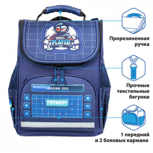 Ранец ПИФАГОР BASIC, с эргономичной спинкой, Well played, 35х28х18 см, 270688