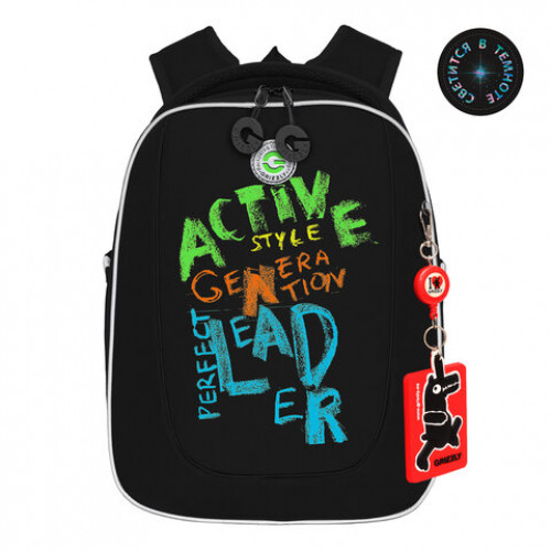 Ранец GRIZZLY анатомическая спинка, с бейджем, для мальчиков, ACTIVE STYLE, 36х29х18 см, RAf-393-2/1