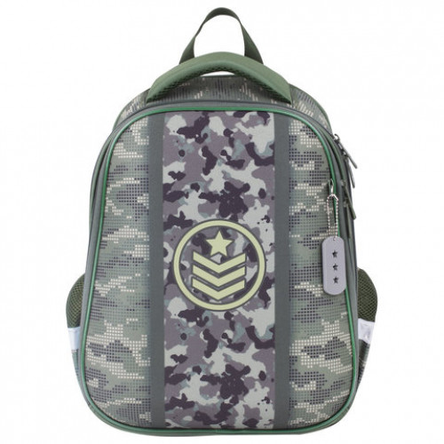 Ранец BRAUBERG PREMIUM, 2 отделения, с брелком, Army, 38х29х16 см, 228783