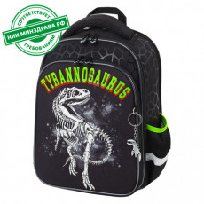 Ранец BRAUBERG QUADRO, 3 отделения, с брелком, Tyrannosaur, светящийся рисунок, 37х28х18 см, 272021