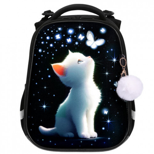 Ранец BRAUBERG PREMIUM, 2 отделения, с брелком, White kitten, СВЕТЯЩИЙСЯ, 38х29х16 см, 274392