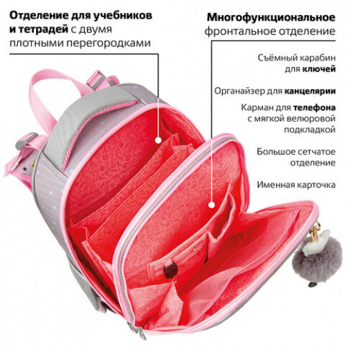 Ранец BRAUBERG PREMIUM, 2 отделения, с брелком, Funny panda, 38х29х16 см, 229899