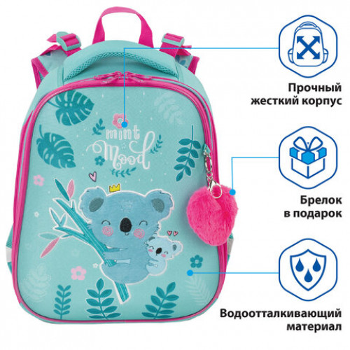 Ранец BRAUBERG PREMIUM, 2 отделения, с брелком, Koala, 38х29х16 см, 229902