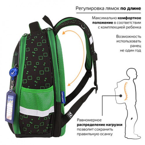 Ранец BRAUBERG FIT, 2 отделения, Night warrior, 38х27х14 см, 272023