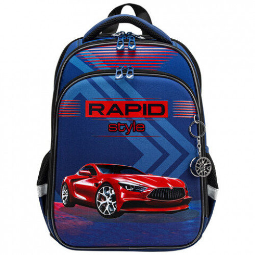 Ранец BRAUBERG QUADRO, 3 отделения, с брелком, Rapid style, 37х28х18 см, 270603