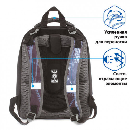 Ранец BRAUBERG PREMIUM, 2 отделения, с брелоком, для мальчиков, Летучая мышь, 38х29х18 см, 227820