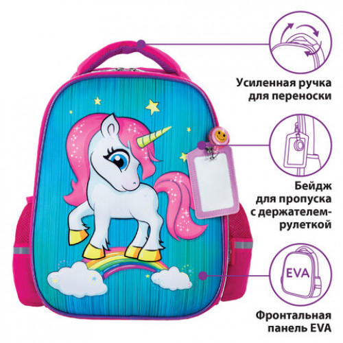Ранец ЮНЛАНДИЯ LIGHT, 2 отделения, Neon unicorn, 3D панель, 38х29х16 см, 229916