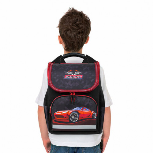 Ранец ПИФАГОР BASIC, 1 отделение, 3 кармана, эргономичная спинка, Rocket car, 35х28х18 см, 271374