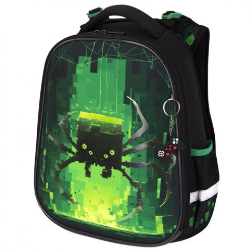 Ранец BRAUBERG PREMIUM, 2 отделения, с брелоком, Digital spider, LED-ЛАМПОЧКИ, 38х29х16 см, 273101
