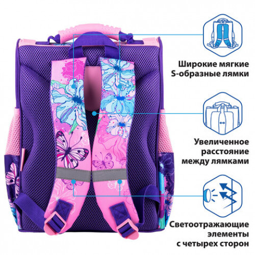 Ранец ПИФАГОР BASIC, с эргономичной спинкой, Butterflies, 35х28х18 см, 270683