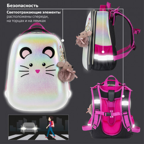Ранец BRAUBERG SHINY, 2 отделения, Curious mouse, 36х28х14 см, 270696