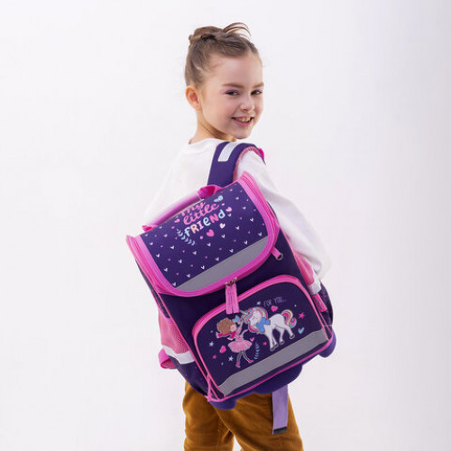 Ранец ЮНЛАНДИЯ WISE, 1 отделение, 3 кармана, устойчивое дно, Little friends, 37x29х15 см, 271397