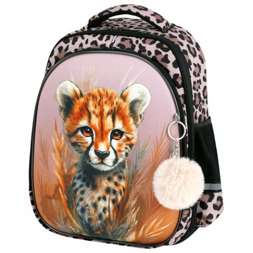 Ранец BRAUBERG STABLE, 2 отделения, с брелком, Curious leopard, 36х28х16 см, 274387