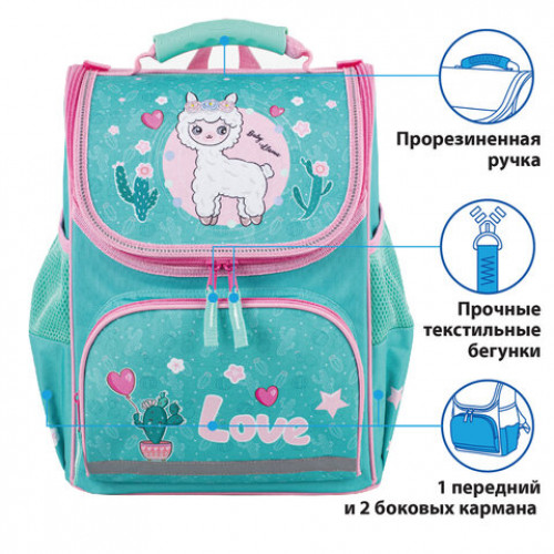 Ранец ПИФАГОР BASIC, с эргономичной спинкой, Baby lama, 35х28х18 см, 229934