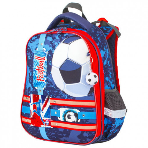 Ранец BRAUBERG PREMIUM, 2 отделения, с брелком, Football, 38х29х16 см, 228782