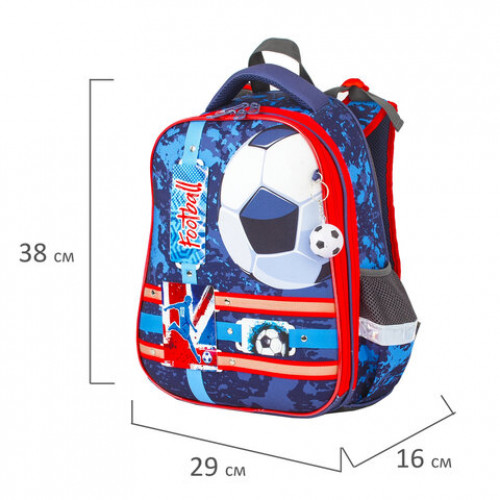 Ранец BRAUBERG PREMIUM, 2 отделения, с брелком, Football, 38х29х16 см, 228782