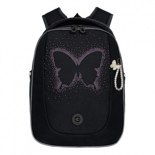 Ранец GRIZZLY анатомическая спинка, с брелоком, для девочек, BUTTERFLY, 36х29х18 см, RAf-392-5/1