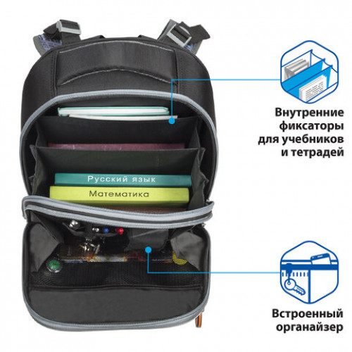 Ранец BRAUBERG PREMIUM, 2 отделения, с брелоком, для мальчиков, Летучая мышь, 38х29х18 см, 227820