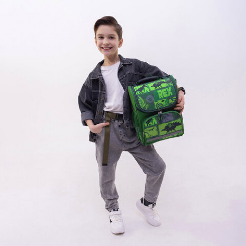 Ранец ПИФАГОР BASIC, 1 отделение, 3 кармана, эргономичная спинка, Dinoland, 35х28х18 см, 271373