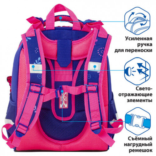 Ранец BRAUBERG PREMIUM, 2 отделения, с брелком, Beautiful butterfly, 38х29х16 см, 229901