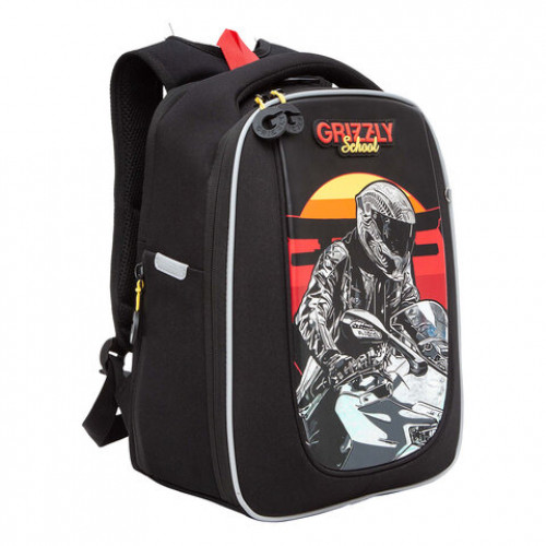 Ранец GRIZZLY анатомическая спинка, для мальчиков, MOTO RACER, 36х29х18 см, RAf-393-5/1
