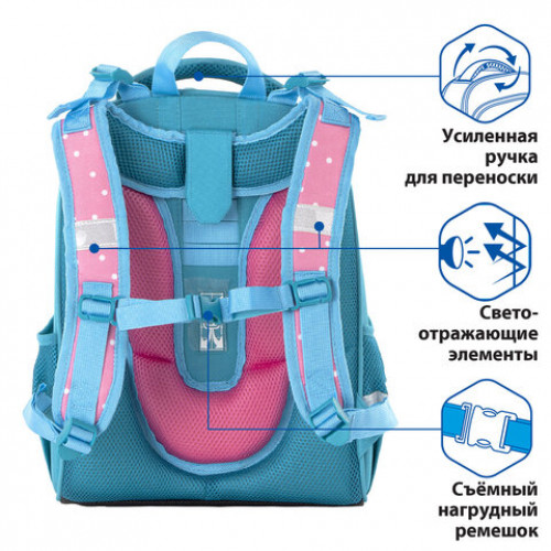 Ранец BRAUBERG PREMIUM, 2 отделения, с брелком, Flamingo, 38х29х16 см, 228785