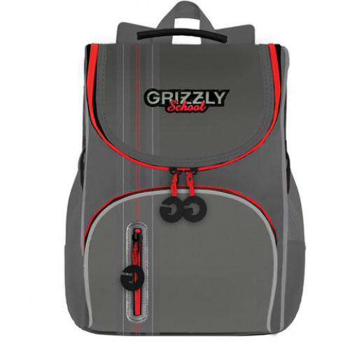 Ранец GRIZZLY школьный, анатомическая спинка, на ножках, для мальчиков, серый, 33х25х13 см, RAm-185-2/3
